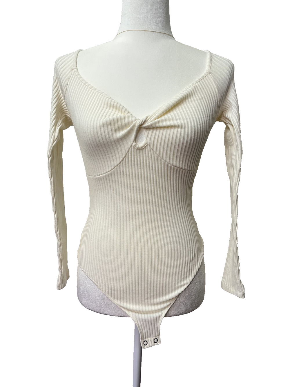 Women's Wild Fable Size Small Ribbed White Long Sleeve Bodysuit Classic